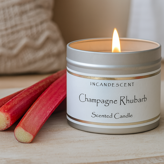 CHAMPAGNE RHUBARB tin candle 200g